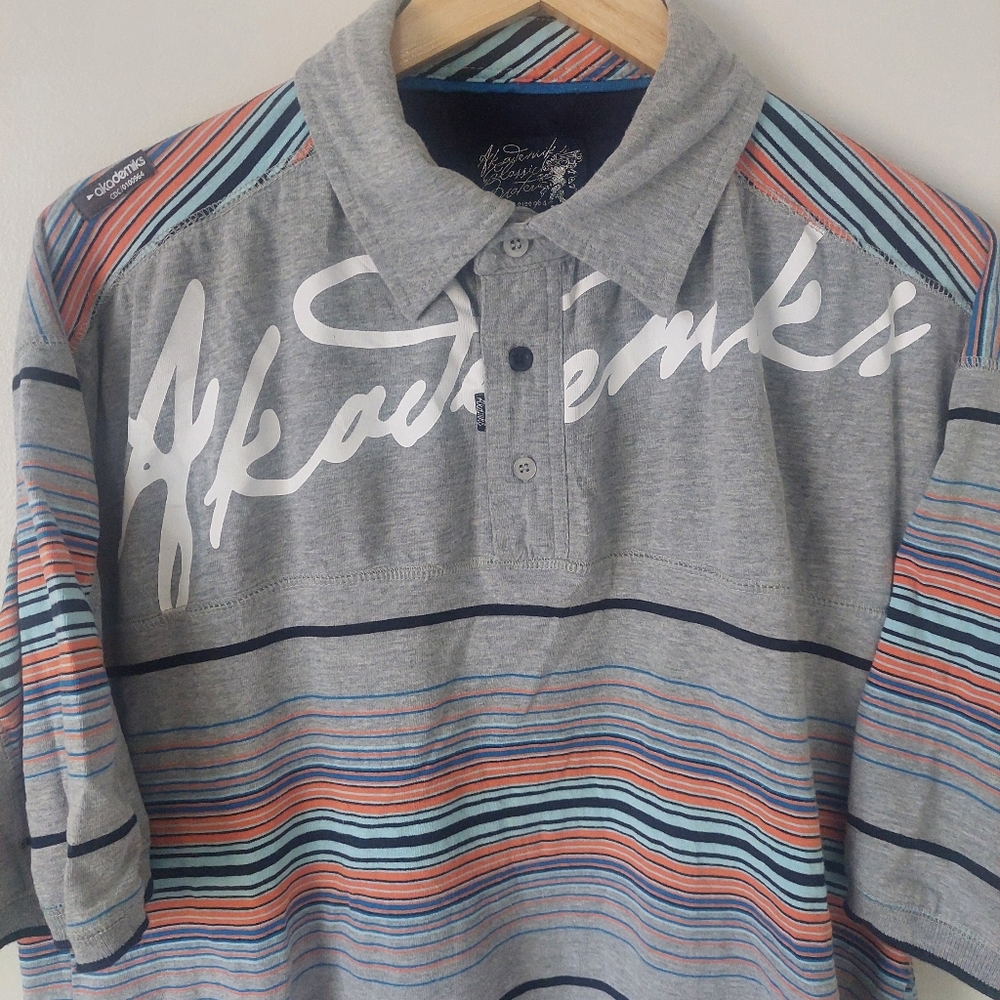 Akademiks Multicolored Striped Polo Shirt, Men's 3XL